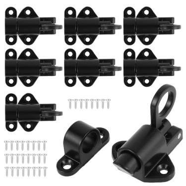 Imagem de 8 pacotes de travas de fechamento automático, fechadura de porta de mola preta, trava de parafuso resiliente de segurança de liga de alumínio fechadura de porta deslizante automática com parafusos