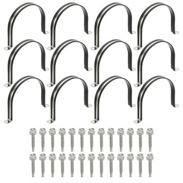 Imagem de PATIKIL 12 braçadeiras de tubo, 10 cm de aço inoxidável 304 de borracha acolchoada em U braçadeiras de conduíte com parafuso hexagonal para instalação de cabo de mangueira de tubo, 120 mm