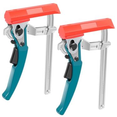 Imagem de 2 peças de braçadeira de catraca, grampos de serra de metal braçadeira de trilho de guia, braçadeira de fenda em T de liberação rápida, ajuste de vários ângulos, braçadeira de mesa de catraca