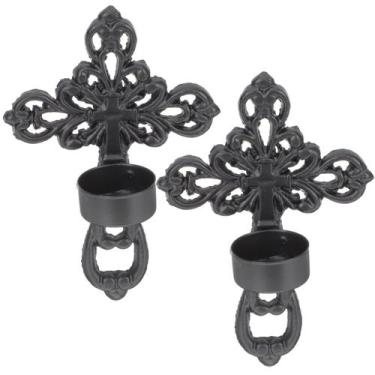Imagem de Conjunto de castiçais de parede OUNONA Matte Black Metal 2 Set