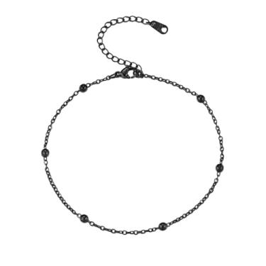 Imagem de INBLUE Tornozeleiras de aço inoxidável para mulheres, ouro, prata, ouro rosa, contas, fígaro/cubano, corrente de elos no tornozelo, ajustável, joia à prova d'água para praia, 1.8 mm, Aço inoxidável