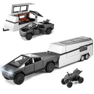 Imagem de Caminhonete de brinquedo Youngyes Cybertruck com motocicleta RV 1/32