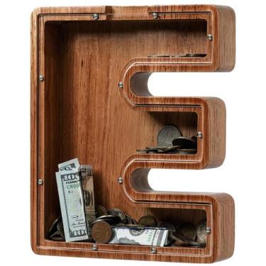 Imagem de Cofrinho de madeira ladenk Letter E, presente infantil de 23 cm