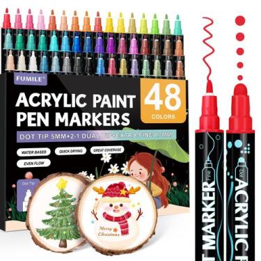 Imagem de Marcador de tinta acrílica FUMILE 48 cores, ponta dupla, 0,7 mm, 5 mm