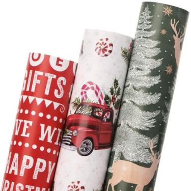 Imagem de Papel de Natal Ribbli, papel de embrulho, 3 rolos, 43x305 cm