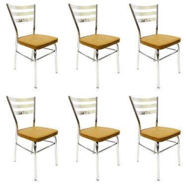 Imagem de Kit 6 Cadeiras de cozinha com reforço cromada assento grosso cor caram