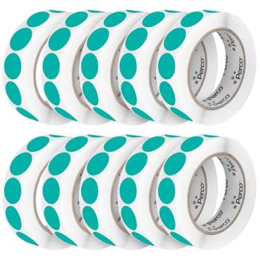 Imagem de Perco Etiquetas adesivas de bolinhas perfuradas azul-petróleo de 2,5 cm — 10 rolos, 10.000 adesivos redondos — com adesivo permanente para gerenciamento de inventário, codificação de cores, vendas de