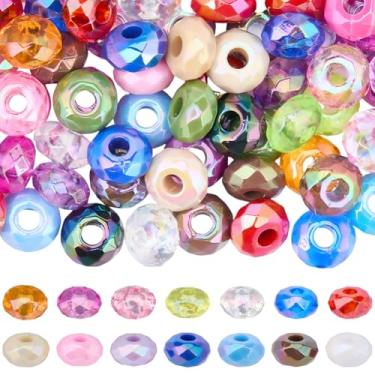 Imagem de SUNNYCLUE 1 caixa 100 peças contas de acrílico Rondelle grande furo europeu contas iridescentes facetadas planas redondas pingentes de abaco espaçadores soltos para fabricação de joias, pulseira