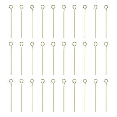 Imagem de HARFINGTON 100 peças de pinos de cabeça de olho aberto em ouro 14K 30 mm mini pinos de metal com contas pequenas agulhas a granel para brinco, pingente, colar, pulseira, berloque, fabricação de joias