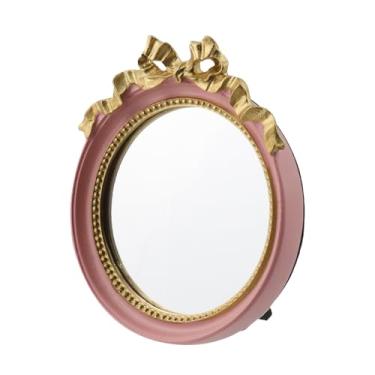 Imagem de Bitray Espelho de parede vintage decorativo espelho suspenso 10,7 cm de diâmetro pequeno espelho de parede redondo rosa mesa de maquiagem Miror