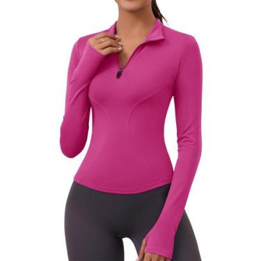 Imagem de Camisa de treino feminina LOMON, manga comprida, modelagem seca, rosa 