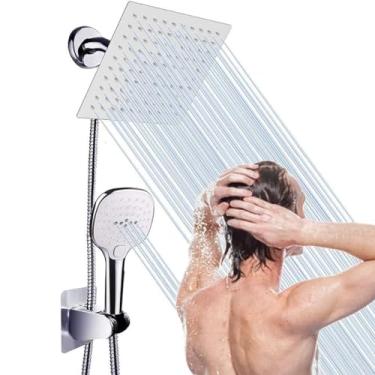 Imagem de GM Bear Chuveiro Ducha Inox Quadrado 8 Polgadas,com Combinação De Chuveiro De Mão Acabamento Fosco,Inox Mangueira Antivazamento 1.5M,para Banheiro Área Externa Piscina