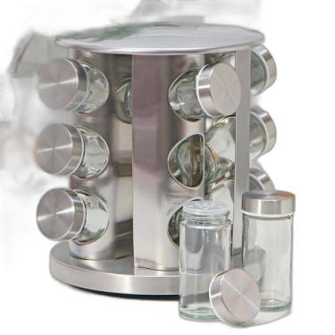 Imagem de Porta Temperos Giratório Vidros E Tampa Inox Organizador