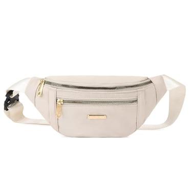 Imagem de Bolsa de cintura ajustável com fecho de zíper, pochete moderna para mulheres, bolsa transversal de nylon para viagens e uso casual, Branco, One Size, uso diário