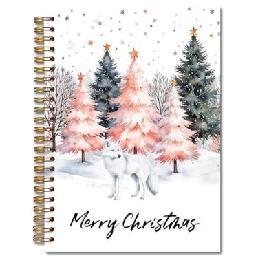 Imagem de Exqcom Caderno espiral de árvore de Natal, raposa ártica, presente de inverno, diário de Natal para mulheres, animais da floresta nevada, capa dura de Natal, diário, material escolar, 14 x 21 cm