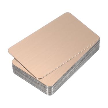 Imagem de PATIKIL Cartões de visita de metal de aço inoxidável de 0,3 mm, pacote com 12 cartões de visita em branco escovado, gravação a laser para cartões de presente DIY, ouro rosa