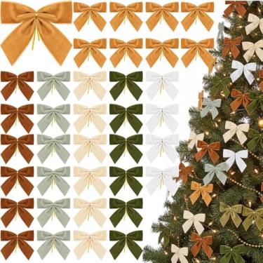 Imagem de Knitgrip 72 peças de pequenos laços de Natal de veludo para árvore de Natal, mini laços de Natal flocados, enfeites de guirlanda com laço torcido para guirlanda, embrulho de presente, decorações de