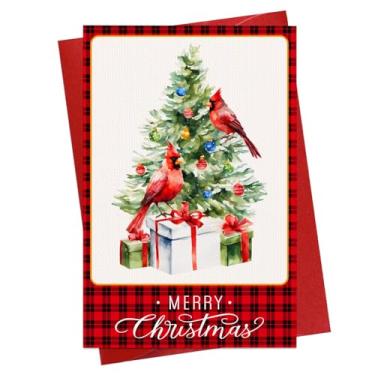 Imagem de Cartão de Natal religioso cardeal vermelho de 10 cm x 15 cm com envelope - Cartão de felicitações de férias de inverno para família e amigos