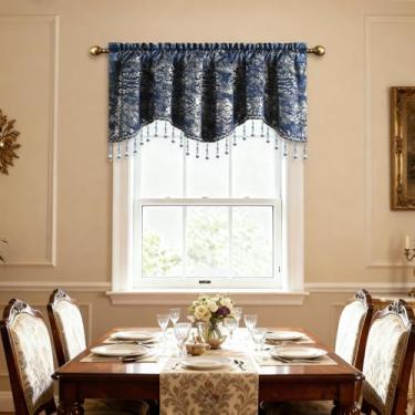 Imagem de VOGOL Sanefas de cozinha de veludo para janelas, acabamento em folha texturizada de mármore para sala de estar, sala de jantar, cortinas de saia recortadas com bolso de haste, L132 x C45, 1 painel