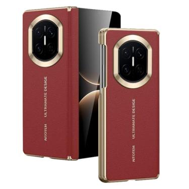 Imagem de FWYANZH Capa de couro para Huawei Mate X7, capa traseira de telefone com carregamento magnético sem fio, capa traseira com dobradiça dupla, proteção à prova de choque, capa fina, vermelha, Mate X7