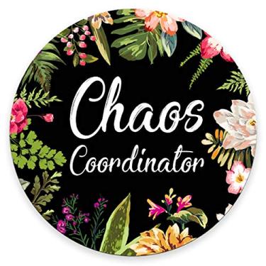 Imagem de Amcove Funny Quote Gaming Round Mouse Pad Custom, Chaos Coordinator Quotes Vintage Colored Floral Wreath Print Black Mouse Pads