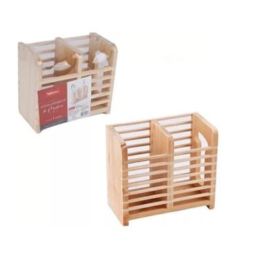 Imagem de Escorredor Porta Talher e Utensílios de Madeira/Bambu com 2 Divisórias