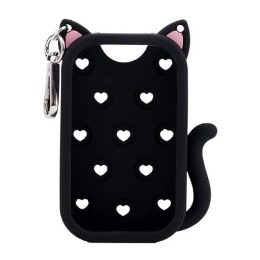 Imagem de Capa de Silicone Gato para Touchland Spray Desinfetante Mãos 30ml, Capa Protetora Silicone Macia e Portátil com Chaveiro Acessório Prático para Viagens (Preta)