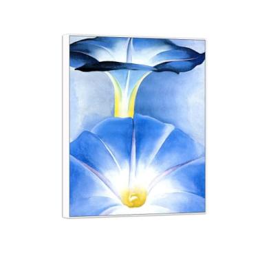 Imagem de BMZFYBS Georgia O'Keeffe Famosa arte de parede impressões em tela prontas para pendurar - Blue Morning Glories-White Frame Painting for Living Room Decor 60x80cm24x31in