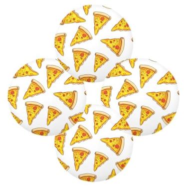 Imagem de Wassud Jogo americano conjunto de 4 fatias de pizza tapetes de mesa redondos divertidos para cozinha e jantar tapetes laváveis resistentes ao calor decoração de mesa 39 cm