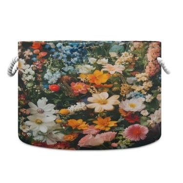 Imagem de WELLDAY Cesta de corda de algodão flores cesta de lavanderia para bebê para sala de estar, lavanderia, berçário, travesseiros, decoração de casa