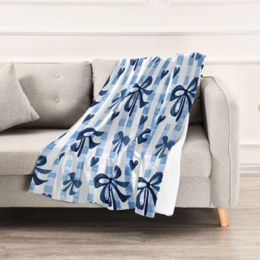 Imagem de Wassud Cobertores e mantas de Natal 152,4 cm x 228,6 cm cobertor de laço azul marinho para sofá, cadeira e decoração de casa