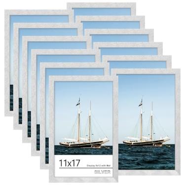 Imagem de Picrit Conjunto de 12 molduras de 28 x 43 cm, tela 20 x 30 com tapete ou 28 x 43 sem tapete, molduras para exibição de parede, prata