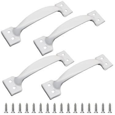 Imagem de Zorveiio Puxadores de portão de 15 cm, puxadores de porta de metal para tela vintage de portas de celeiro e alças de cercas com parafusos de montagem (branco, 4 peças)