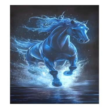 Imagem de Qilmy Linda capa de ímã de lava-louças cavalo azul 58 x 66 cm capas decorativas de geladeira para porta frontal adesivo de folha magnética para máquina de lavar louça painel de geladeira decalque para