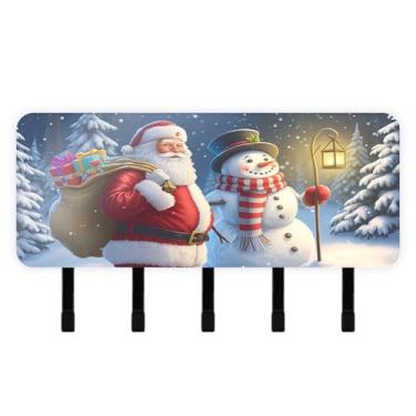 Imagem de Burbuja Porta-chaves de boneco de neve de Papai Noel com 5 ganchos, porta-chaves autoadesivo montado na parede, organizador de armazenamento de correio para entrada, decoração de casa