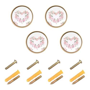 Imagem de Burbuja Puxadores de armário de cozinha Roses Heart pacote com 4, puxadores de gaveta redondos de 3,5 cm com parafusos para armários de cozinha, quarto, armário