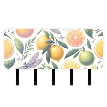 Imagem de Burbuja Porta-chaves laranjas limões com 5 ganchos de chave, porta-chaves autoadesivo montado na parede, organizador de armazenamento de correio para entrada, decoração de casa