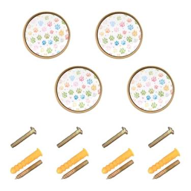Imagem de Burbuja Maçanetas coloridas de armário de cozinha com estampas de patas, pacote com 4, puxadores redondos de 3,5 cm, puxadores de cômoda com parafusos para cozinha, quarto, armários, armário