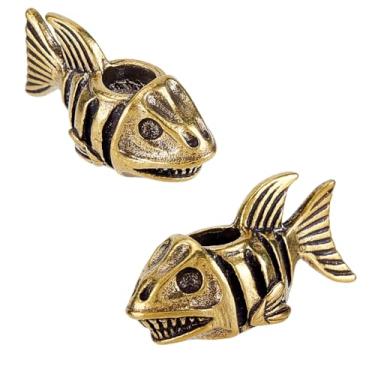 Imagem de DICOSMETIC 2 peças de cordão de paracord contas de sapo cordão para faca forma de sapo dourado antigo grande furo contas de 18 mm animal grande contas de metal para faca chaveiro pulseira, orifício: 5