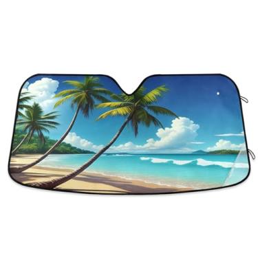 Imagem de Qilmy Para-brisa de carro, lindo cenário de praia, protetor de viseira dobrável mantém a frescura bloqueia raios UV e acessórios para proteger carros, SUVs, caminhões-(L) 672