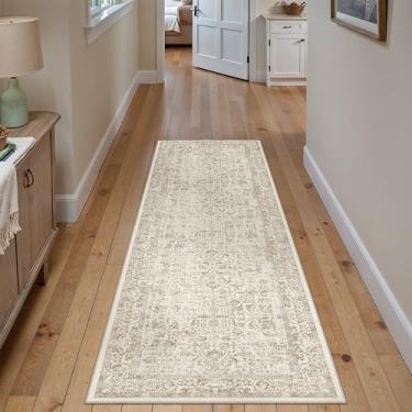 Imagem de PureCozy Tapete de corredor marrom claro 6 cm x 20 cm lavável para corredor cozinha vintage envelhecido antiderrapante interior retrô floral quarto acento tapete longo banheiro escritório lavanderia