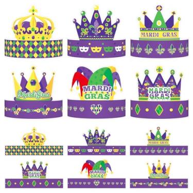 Imagem de AUGTHEEP 36 Pcs Mardi Gras Crown Kits Carnival Party Paper Hat For Mardi Gras Jester Supplies Decoration