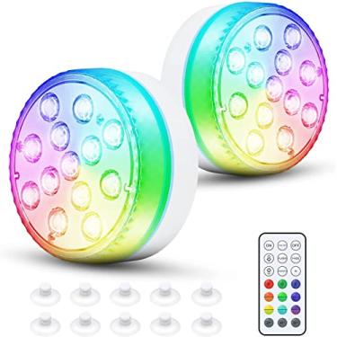 Imagem de 2 Pack Lâmpadas LED Submersíveis para Piscina com Bateria Operadas Controle Remoto RF Ventosas ímã Lagoa Piscinas Superficiais e Embutidas Fontana Banheira Aquário