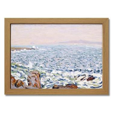 Imagem de DJSYLIFE Arte de parede vintage com moldura de oceano, decoração de arte em tela de paisagem marítima, arte de impressão em tela de 28 x 38 cm, pintura de paisagem calmante, decoração de parede para