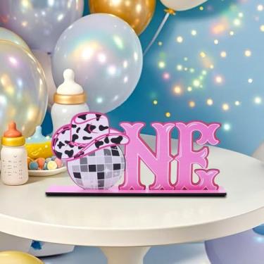 Imagem de Placa decorativa de uma letra com base à prova de deslizamento, padrão de discoteca ocidental, decoração de mesa de festa de 1º aniversário, enfeite de mesa, presentes