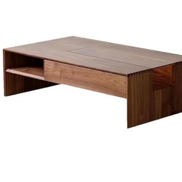 Imagem de Mesa de centro nórdica simples toda em madeira maciça, mesa de centro de madeira moderna para sala de estar e quarto