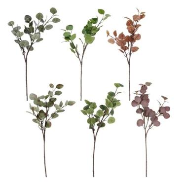 Imagem de ASDJKL Decoração de casa novo galho de árvore de eucalipto folhas redondas folha de dinheiro artificial retro eucalipto planta decoração flor falsa flor artificial (outono verde)