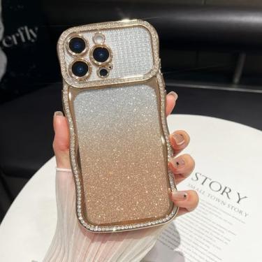 Imagem de ZTOFERA Capa de diamante brilhante para iPhone 15 Pro, moldura ondulada encaracolada com cartão de padrão gradiente, TPU macio fino e capa protetora completa para câmera, design bonito e transparente