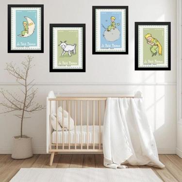 Imagem de Kit 4 Quadros Quarto Infantil Menino Pequeno Príncipe