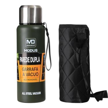 Imagem de Garrafa Térmica De Aço Inoxidável Com Corda E Bolsa (Verde 1L)